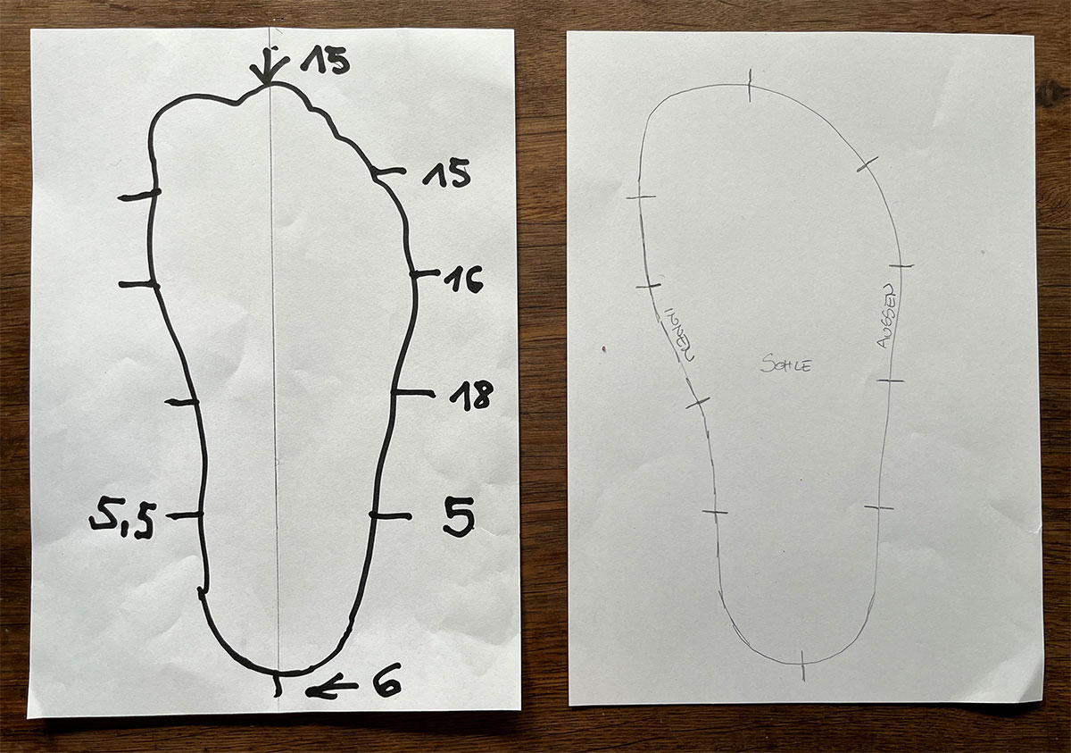 Schnittmuster für die Schuhsohle